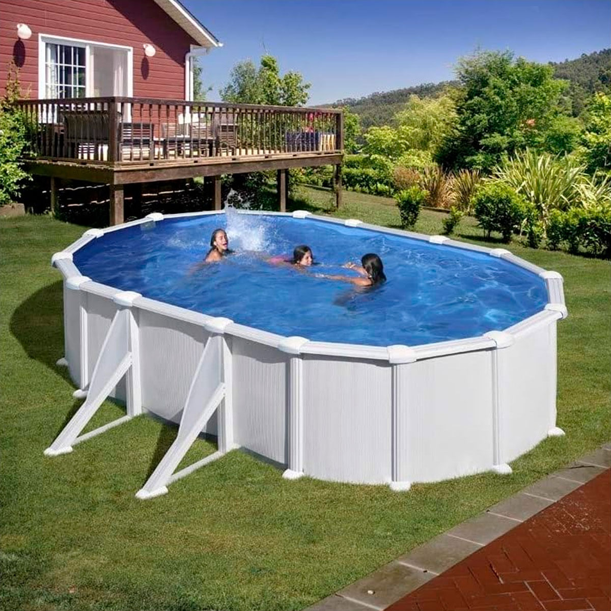 Piscina Atlantis Gre ovalada pared acero blanco 132x500x300 cm