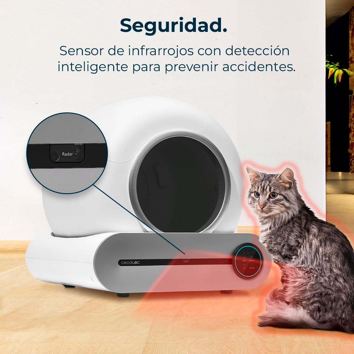 Arenero autolimpiable CecotecPumba 8000 CleanKitty Smart 65L WiFi y pantalla blanco 7