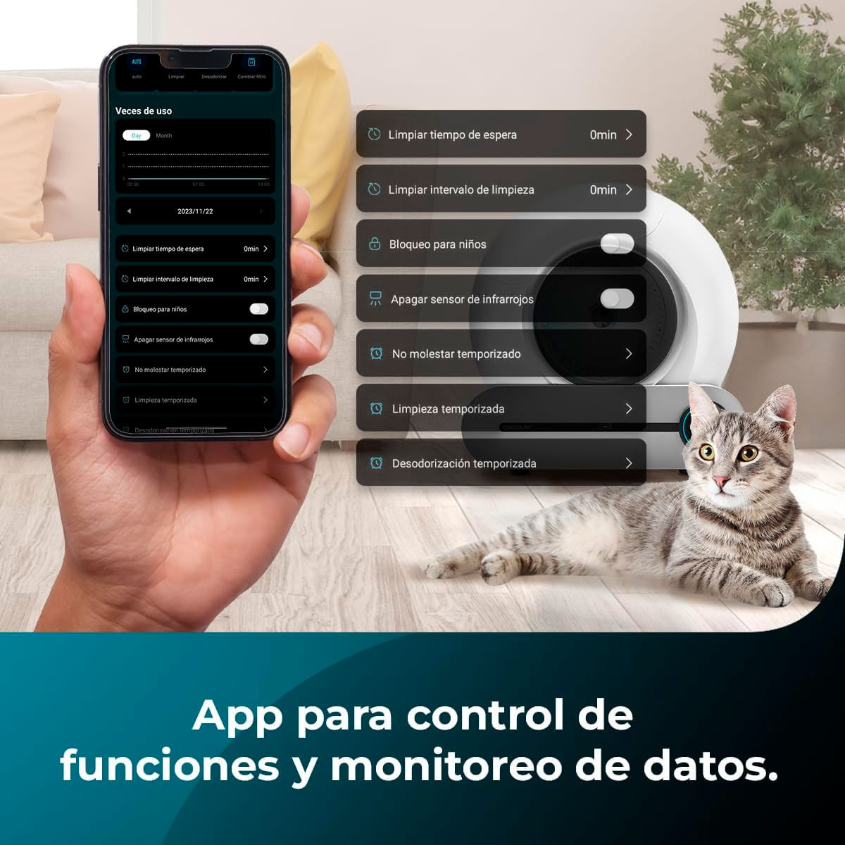 Arenero autolimpiable CecotecPumba 8000 CleanKitty Smart 65L WiFi y pantalla blanco 8