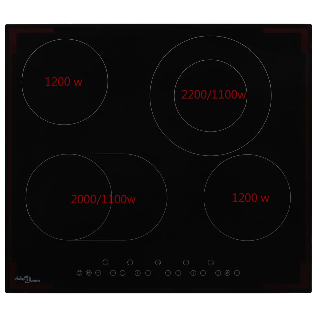 Placa vitrocerámica VidaXL 6600W 4 zonas negro 59 cm