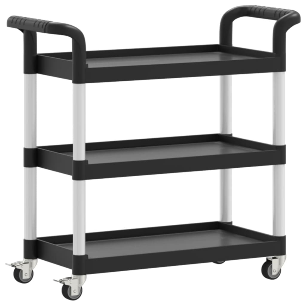 Carrito Watutu 3 niveles aluminio negro 72x77x34 cm fondo blanco