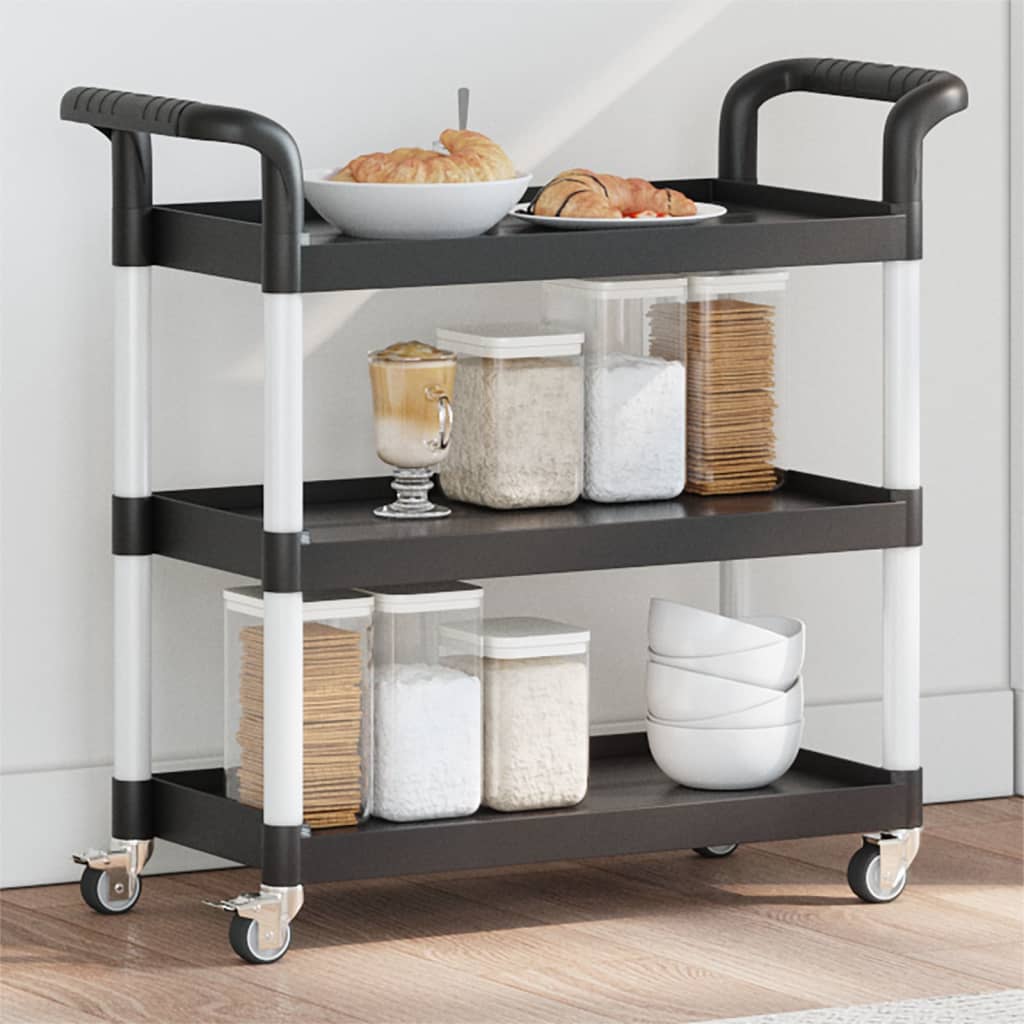 Carrito Watutu 3 niveles aluminio negro 72x77x34 cm animada