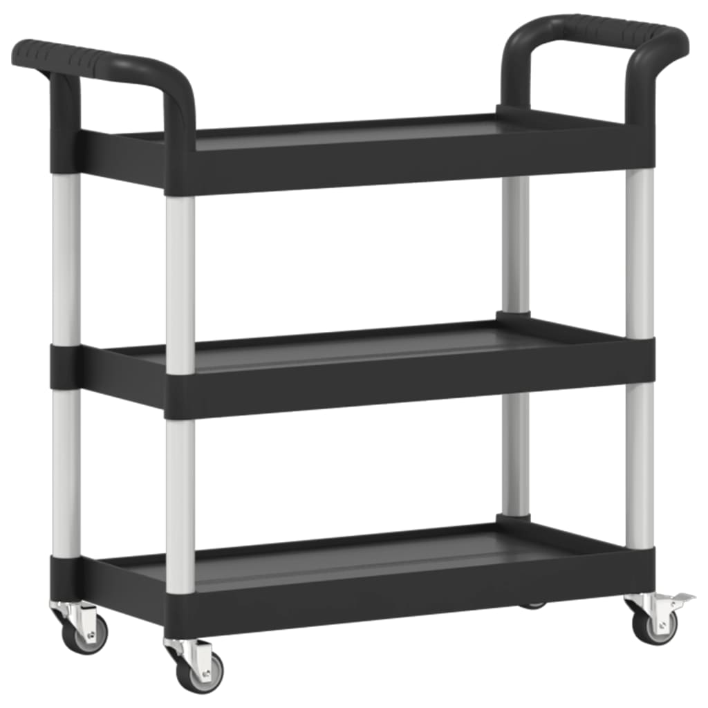 Carrito Watutu 3 niveles aluminio negro 72x77x34 cm lateral