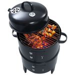 Barbacoa 3 en 1 ahumador de carbón negro 80x40 cm animada con comida