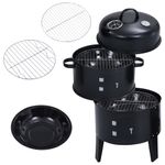 Barbacoa 3 en 1 ahumador de carbón negro 80x40 cm compartimentos