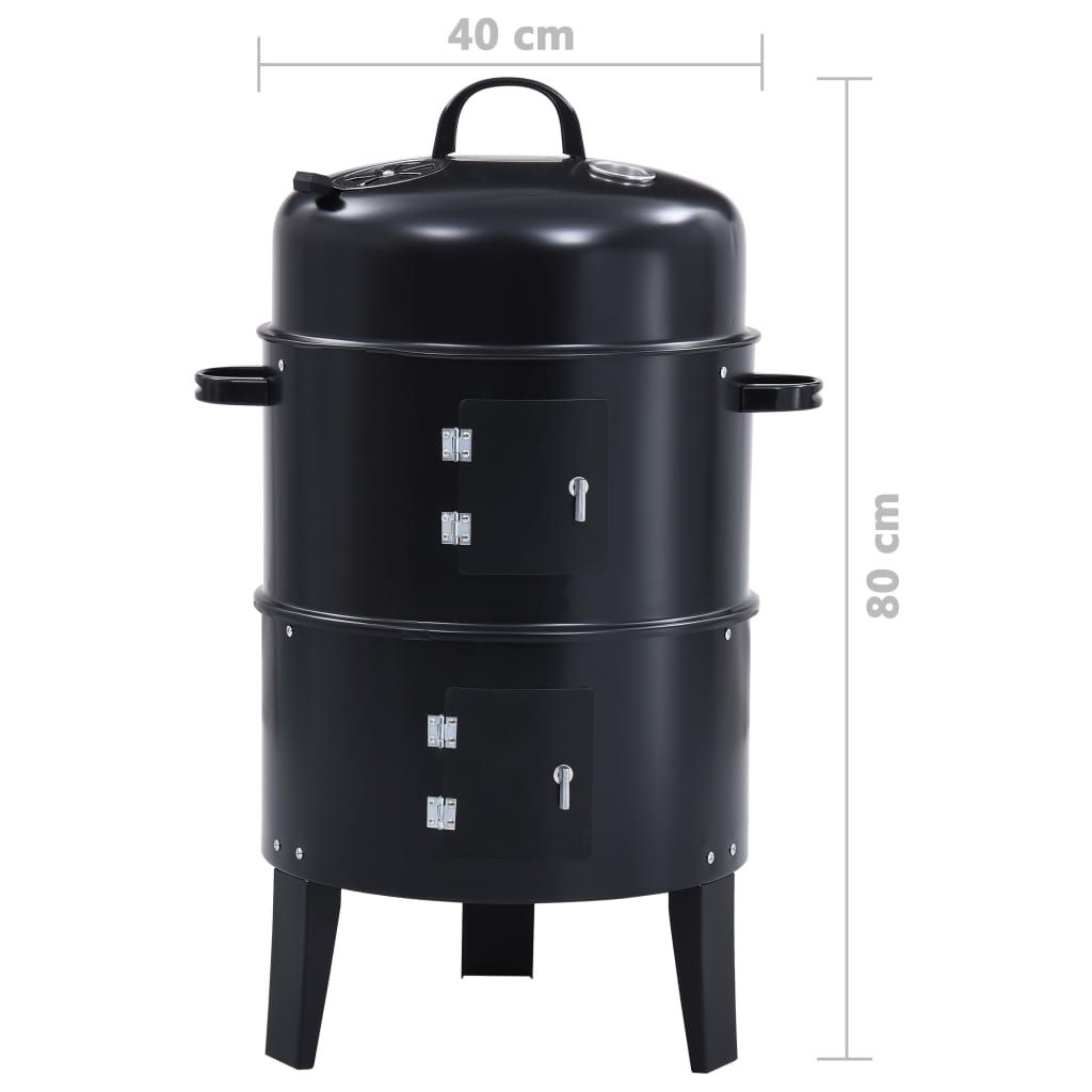 Barbacoa 3 en 1 ahumador de carbón negro 80x40 cm medidas