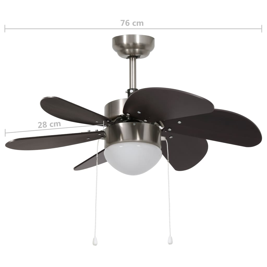 Ventilador de techo VidaXL 39W con lámpara marrón oscuro Ø76 cm 8