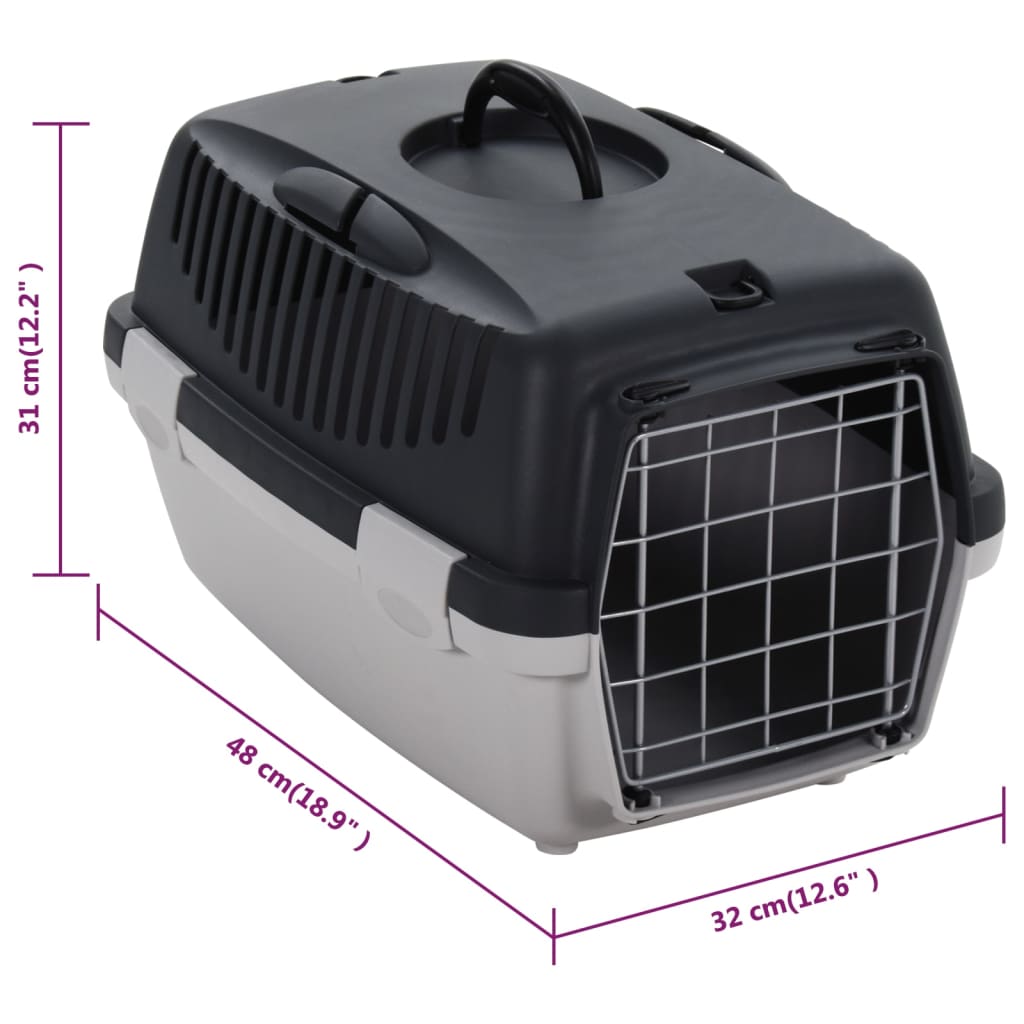 Transportín de mascotas ventilable con asa gris/negro 31x32x48 cm 10