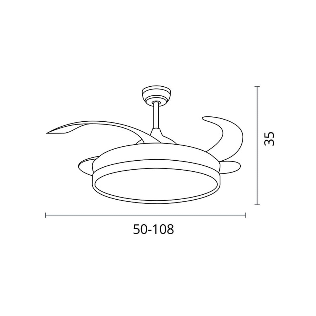 Ventilador de techo Kepler Bel Air 72W aspas retráctiles mando a distancia oro Ø108 cm medidas