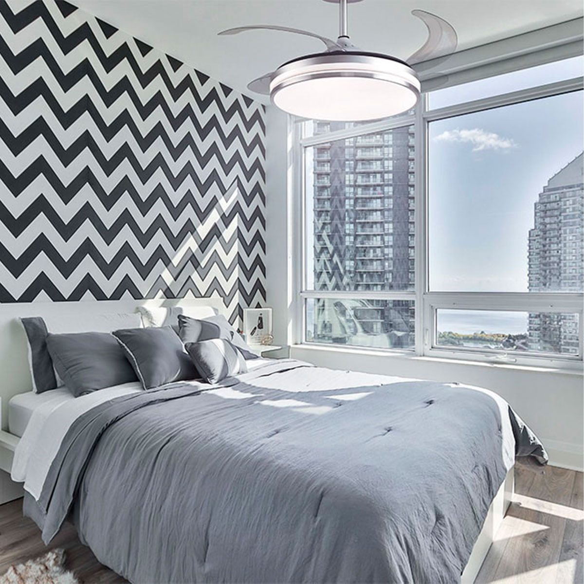 Ventilador de techo Kepler Bel Air 72W aspas retráctiles mando a distancia plata Ø108 cm 2