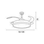 Ventilador de techo Kepler Bel Air 72W aspas retráctiles mando a distancia plata Ø108 cm medidas