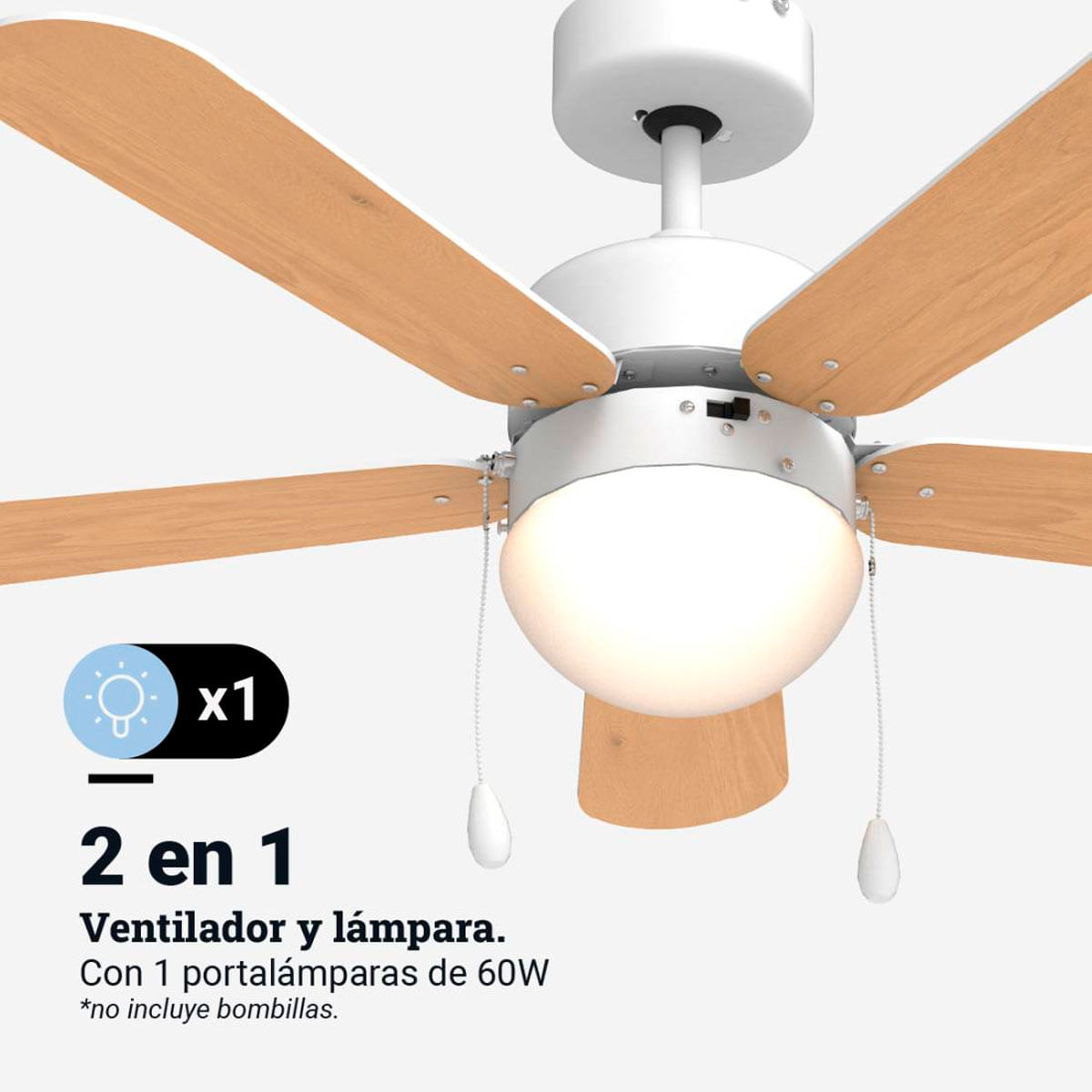 Ventilador de techo Etesios 6042W Universal Blue 50W 5 aspas reversibles blanco/natural Ø106 cm 2