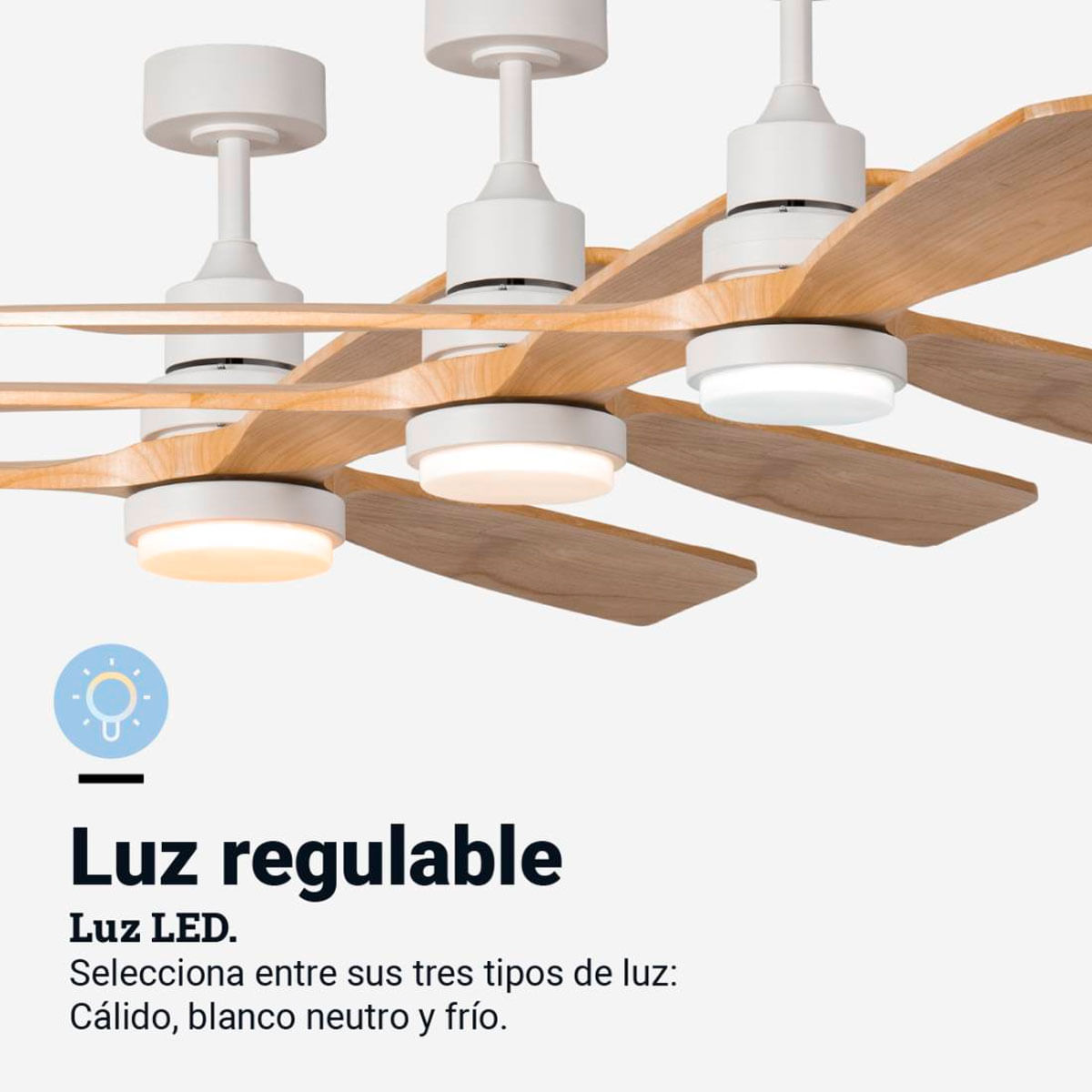 Ventilador de techo ALM 6056W Universal Blue 3 aspas control WiFi blanco/natural Ø142 cm 5