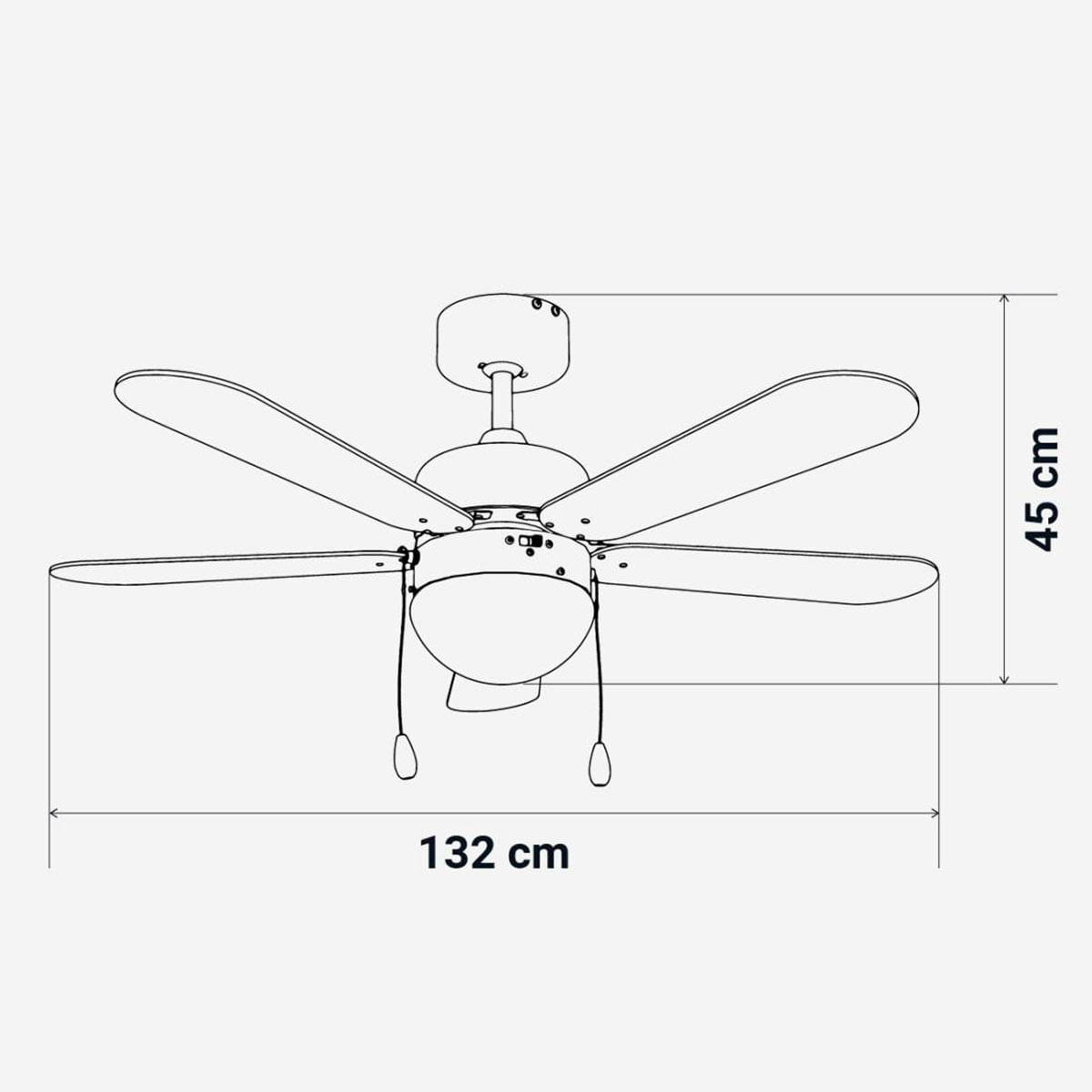 Ventilador de techo Etesios 6052W Universal Blue 60W 5 aspas reversibles blanco/natural Ø132 cm medidas