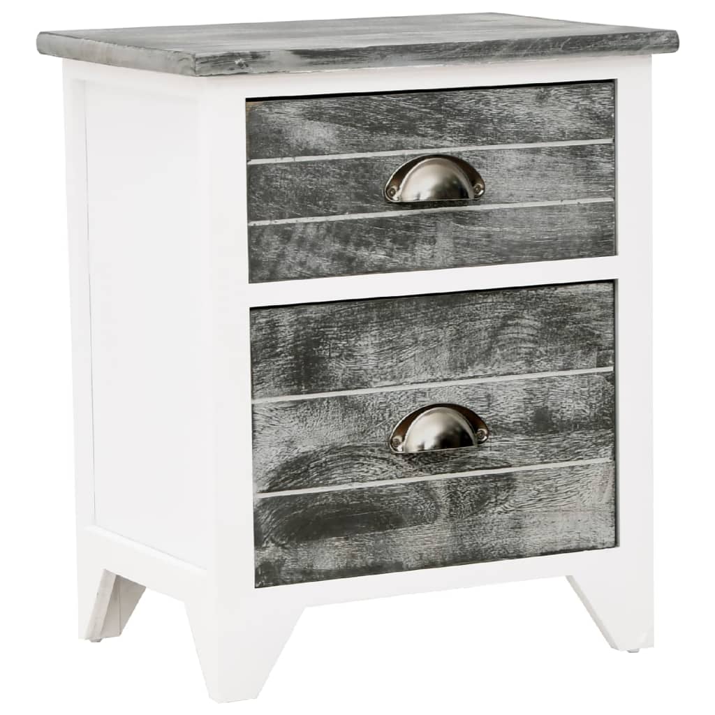 Mesita de noche Paulownia 2 cajones gris/blanco 45x38x28 cm fondo blanco