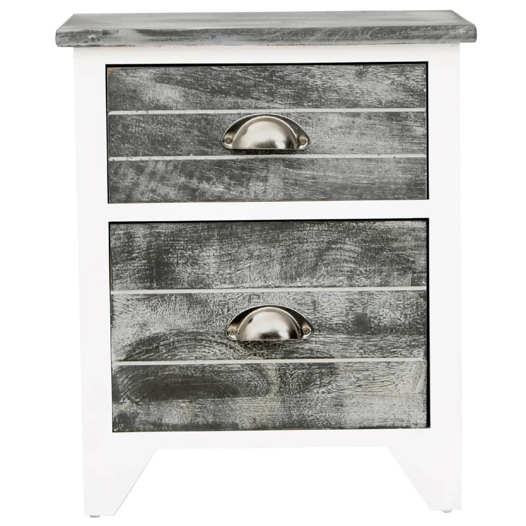 Mesita de noche Paulownia 2 cajones gris/blanco 45x38x28 cm frontal