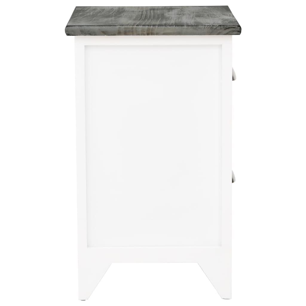 Mesita de noche Paulownia 2 cajones gris/blanco 45x38x28 cm perfil