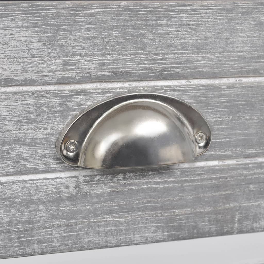 Mesita de noche Paulownia 2 cajones gris/blanco 45x38x28 cm pomo