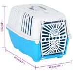 Transportín para mascotas puerta con asa blanco/azul 33x48x31,5 cm medidas