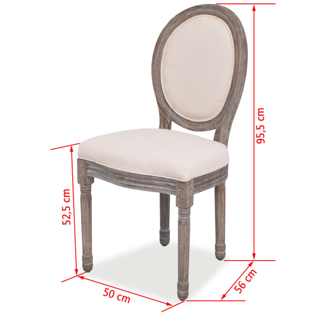 Pack de 4 sillas de comedor Carlos V tapizado en lino crema medidas