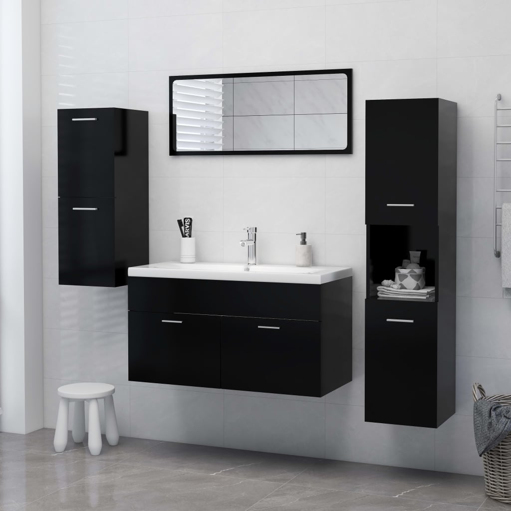 Armario alto de baño Ronda 2 puertas + 1 módulo negro 130x30x30 cm 9