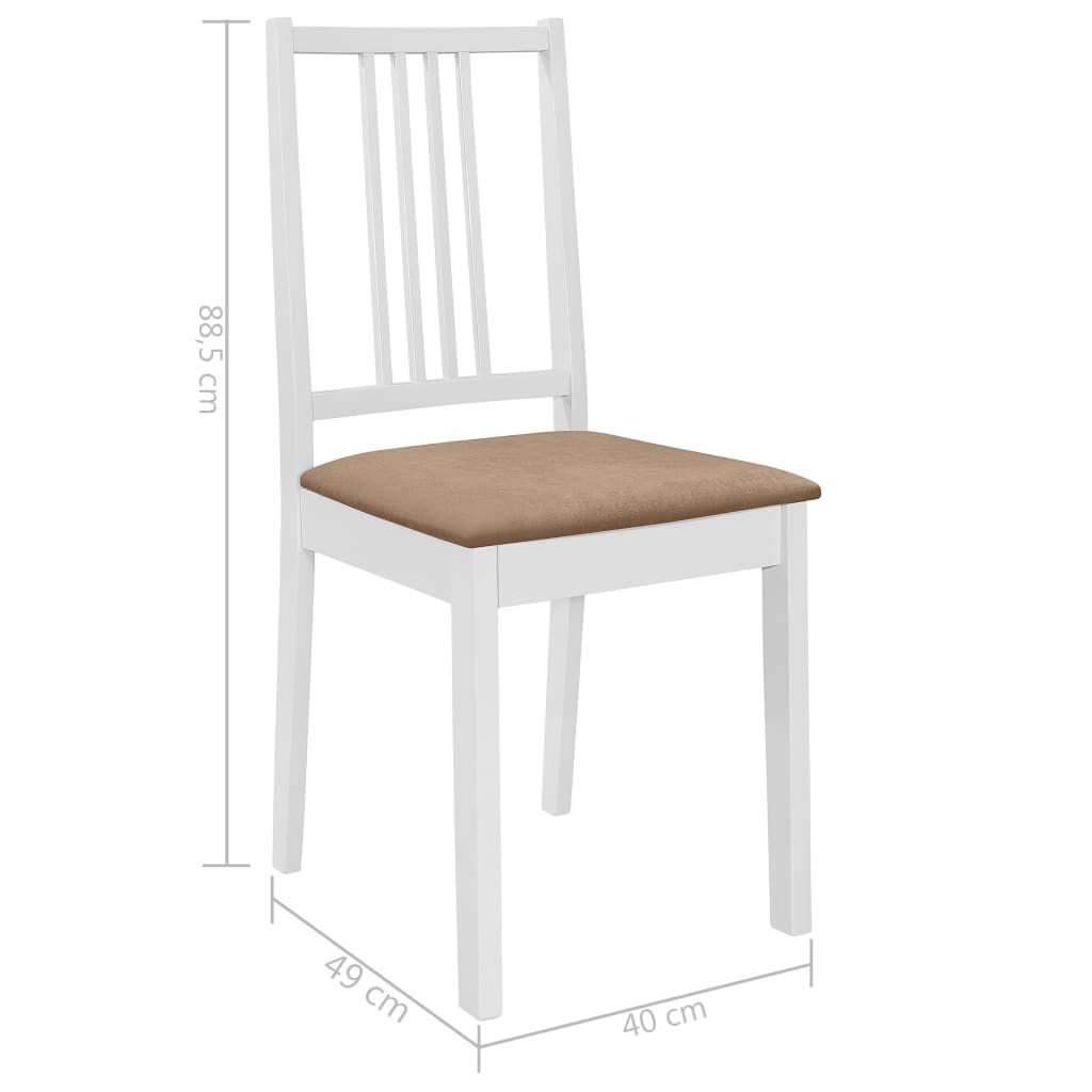 Pack de 4 sillas de comedor Misaki madera maciza con cojín blanco/marrón medidas