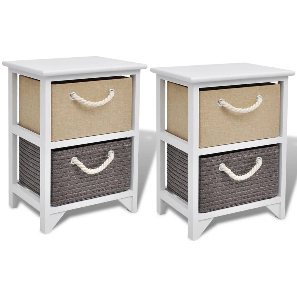 Pack de 2 mesitas de noche Ofelia 2 cajones con asa de cuerda blanco 48x35x27 cm