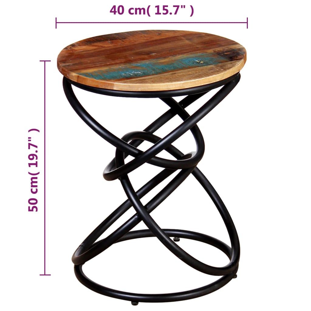 Mesa auxiliar Sucre madera maciza reciclada roble/negro Ø40x50 cm 4