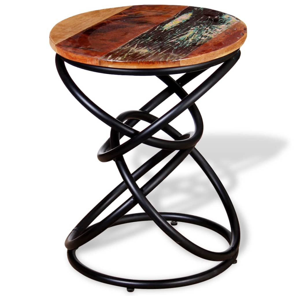 Mesa auxiliar Sucre madera maciza reciclada roble/negro Ø40x50 cm 5