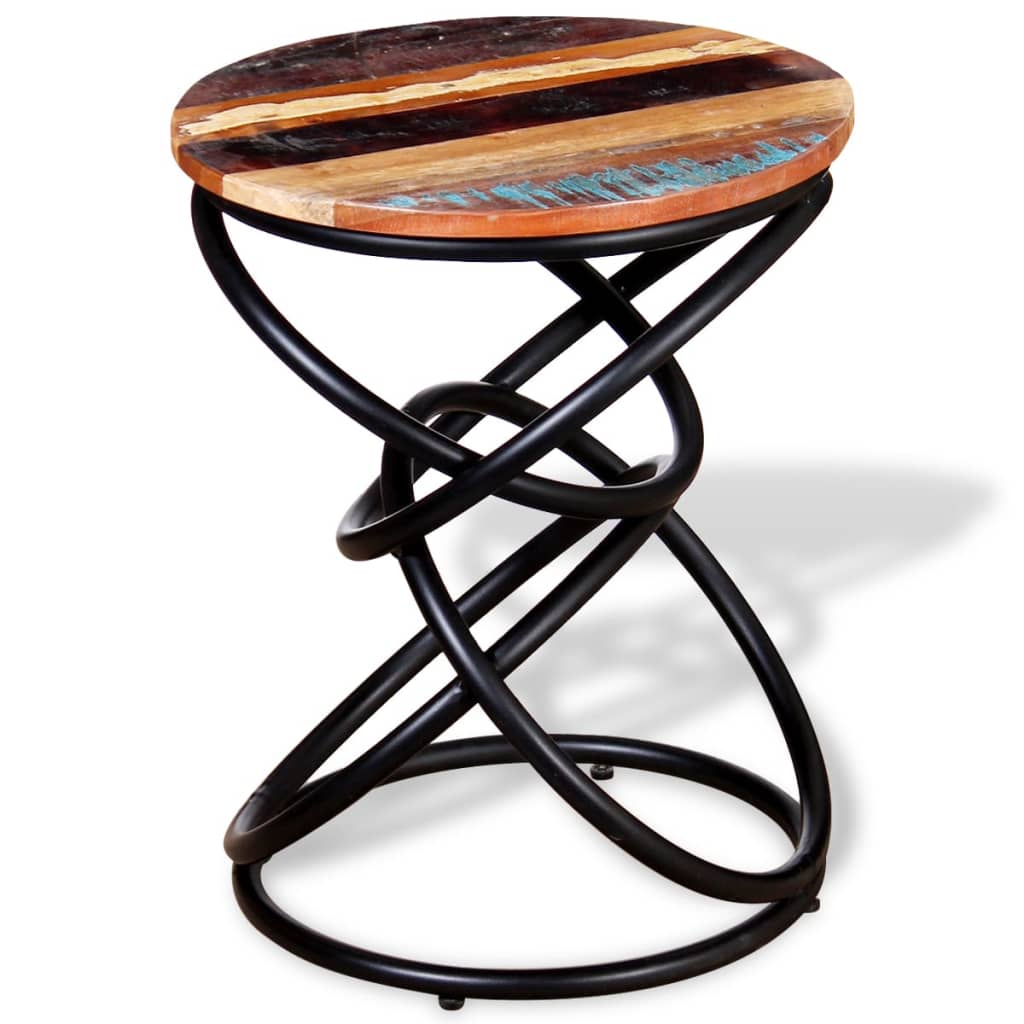 Mesa auxiliar Sucre madera maciza reciclada roble/negro Ø40x50 cm 7