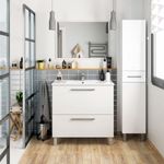 Mueble lavabo + espejo Urban 2 cajones blanco brillo