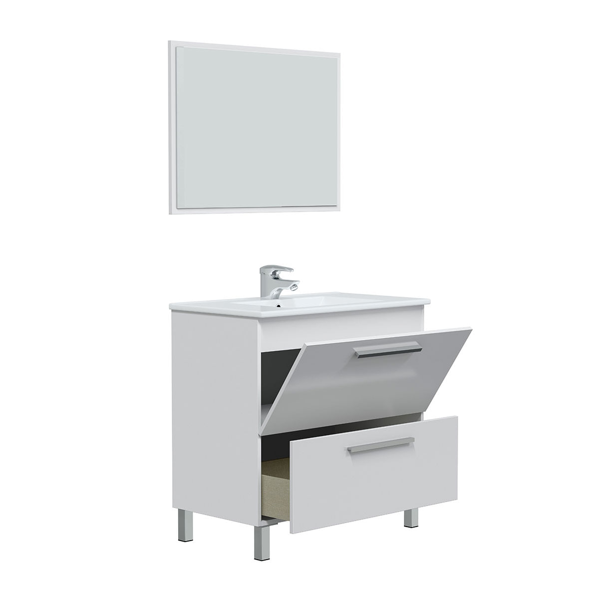 Mueble lavabo + espejo Urban 2 cajones blanco brillo  3