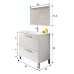 Mueble lavabo + espejo Urban 2 cajones blanco brillo medidas-1