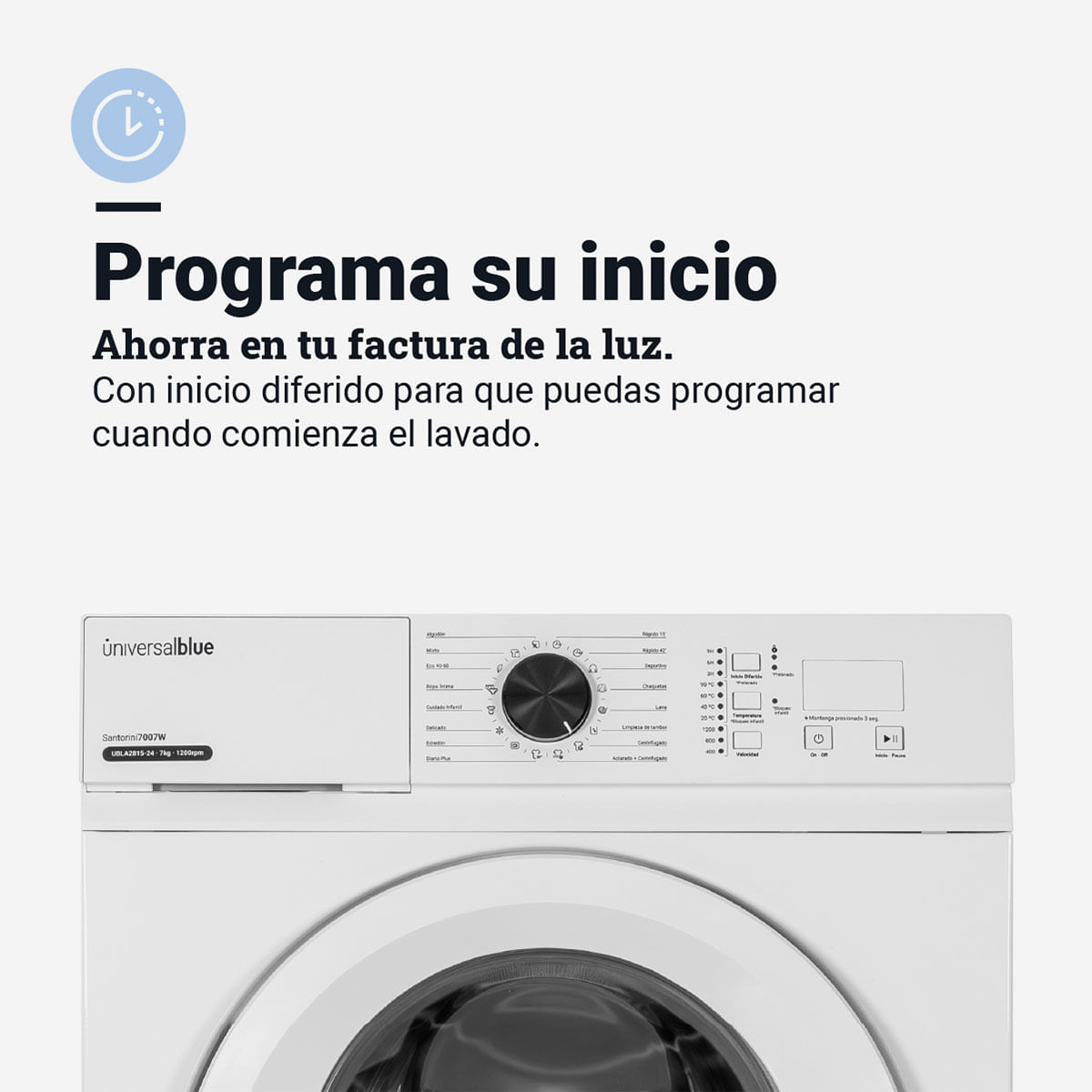 Lavadora Santorini 7007W Universal Blue 7kg 1200 rpm 16 programas E blanco 85 cm 5