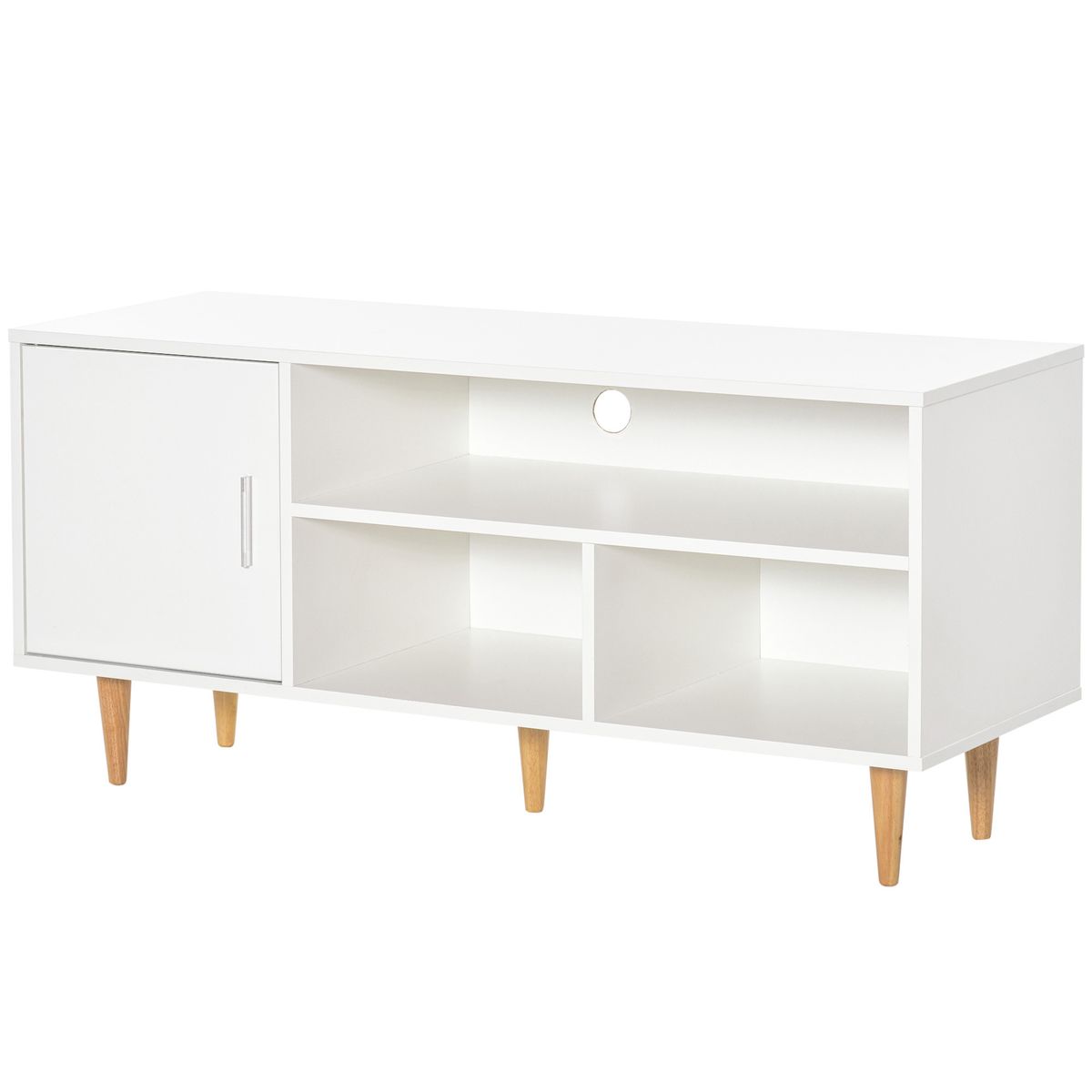 Mueble bajo de TV Hefesto Homcom 3 módulos + 1 puerta blanco/natural 55x120x40 cm 2