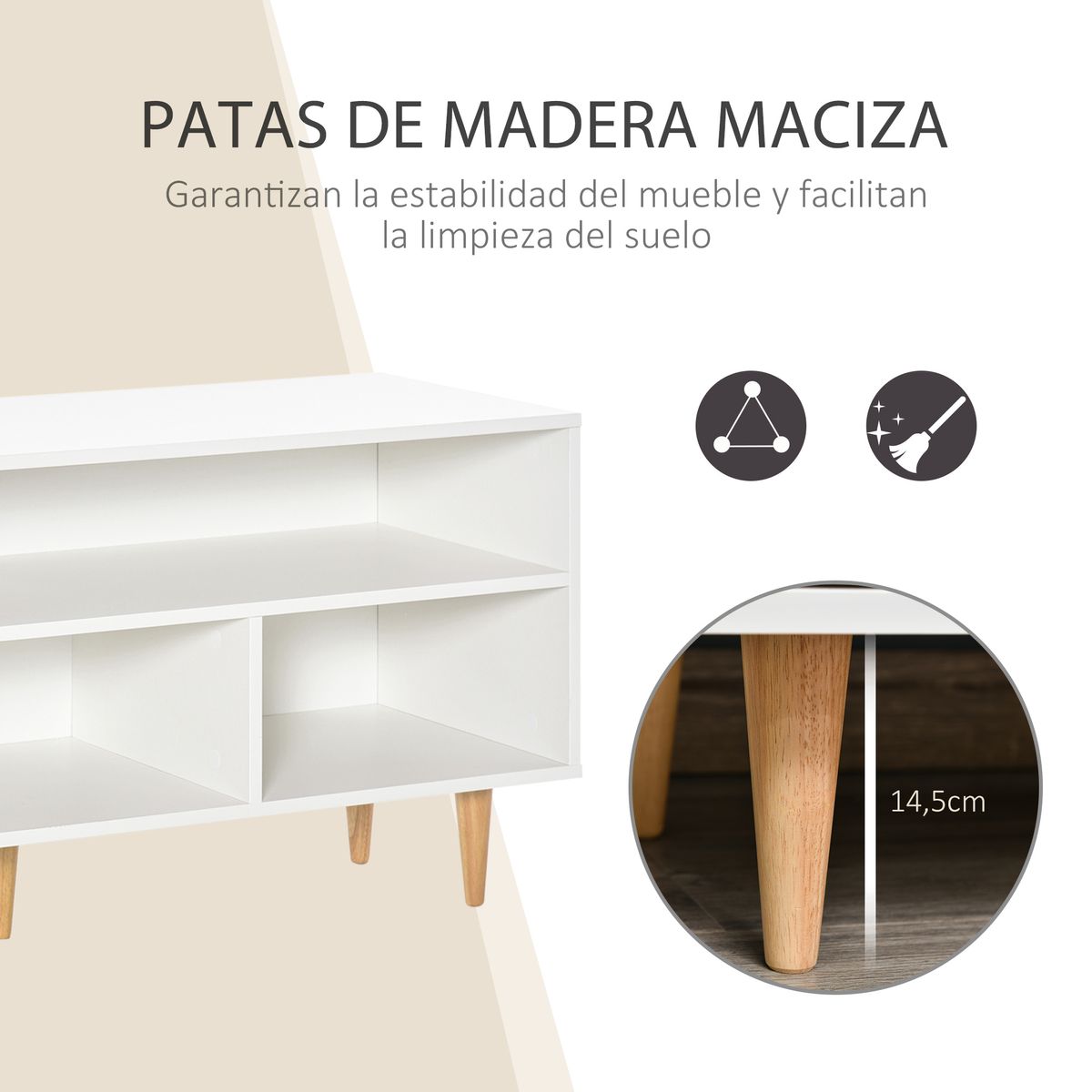 Mueble bajo de TV Hefesto Homcom 3 módulos + 1 puerta blanco/natural 55x120x40 cm 6