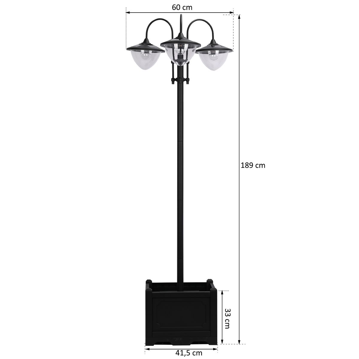 Farola solar Ledum Outsunny 18 luces LED 6000K negro 189x60x55 cm medidas