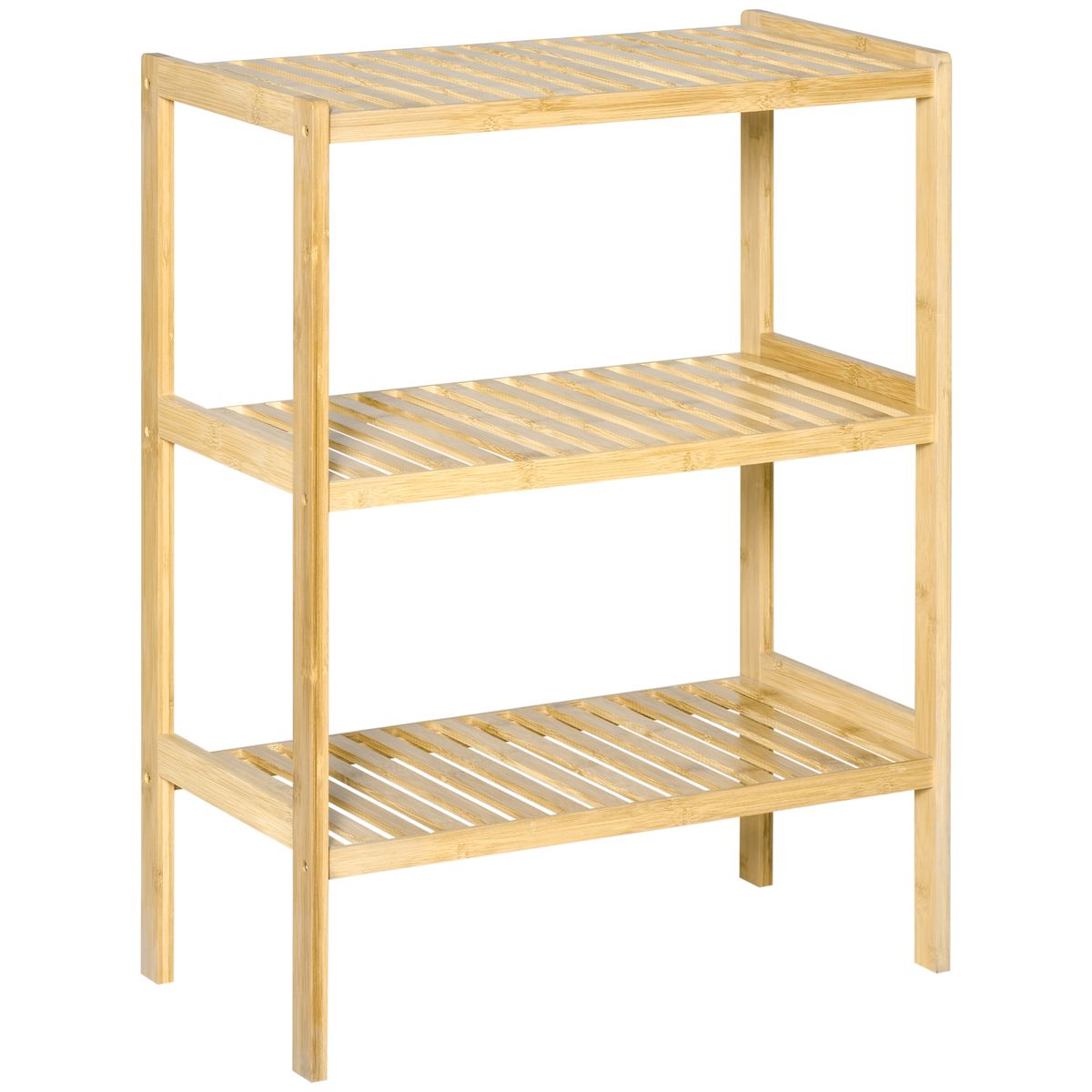Estantería Dawai Homcom 3 niveles bambú natural 80x62x33 cm fondo blanco