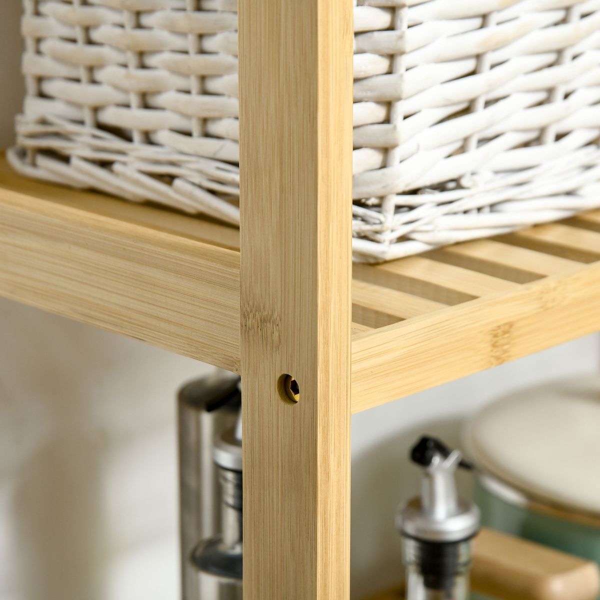 Estantería Dawai Homcom 3 niveles bambú natural 80x62x33 cm detalle