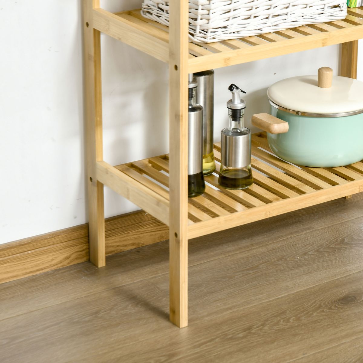 Estantería Dawai Homcom 3 niveles bambú natural 80x62x33 cm detalle estanteria