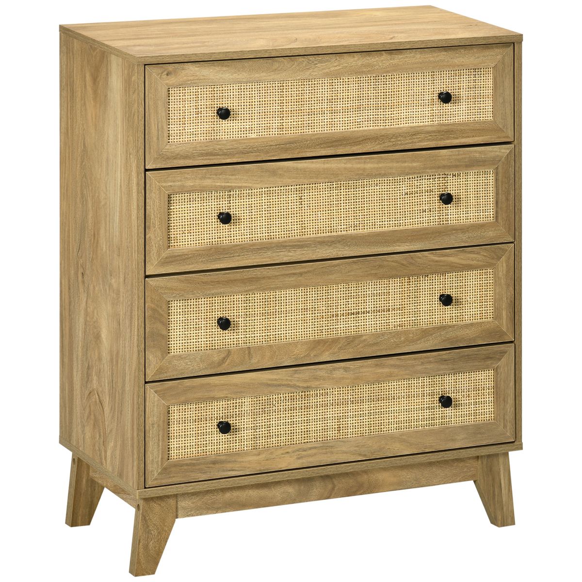 Cómoda Melanesia Homcom 4 cajones estilo cannage natural 90x80x35 cm 2