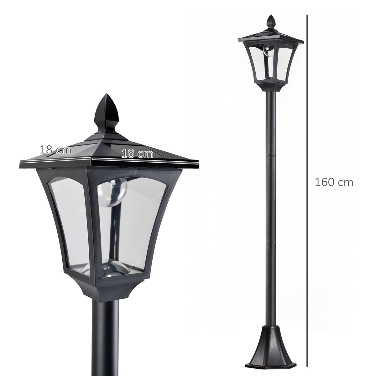 Farola solar Thom Outsunny 4 paneles 6000K negro 160x18x18 cm medidas