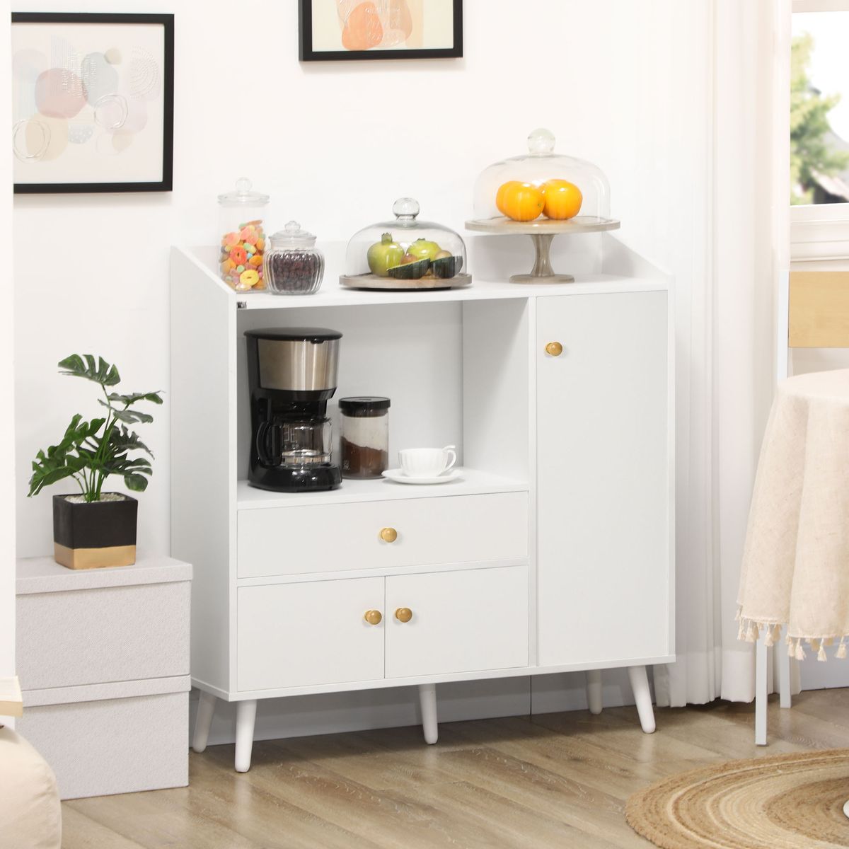Aparador Blu Homcom 2 armarios + cajón blanco 94x90x30 cm animada