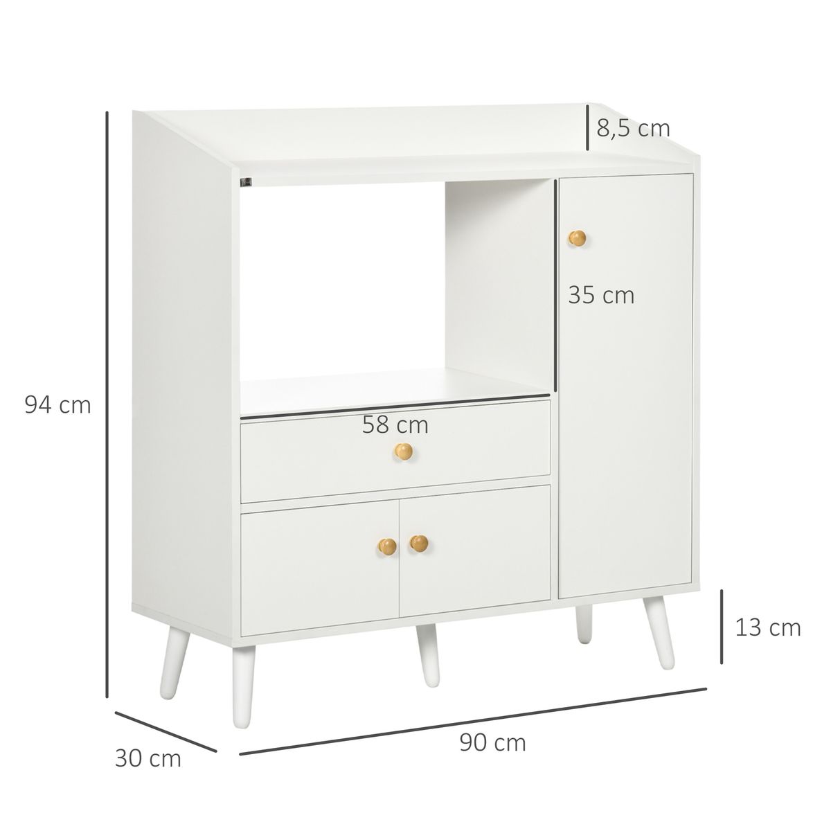 Aparador Blu Homcom 2 armarios + cajón blanco 94x90x30 cm medidas