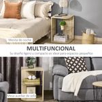 Mesita auxiliar Haruai Homcom 3 estantes natural 56x40x40 cm detalle web