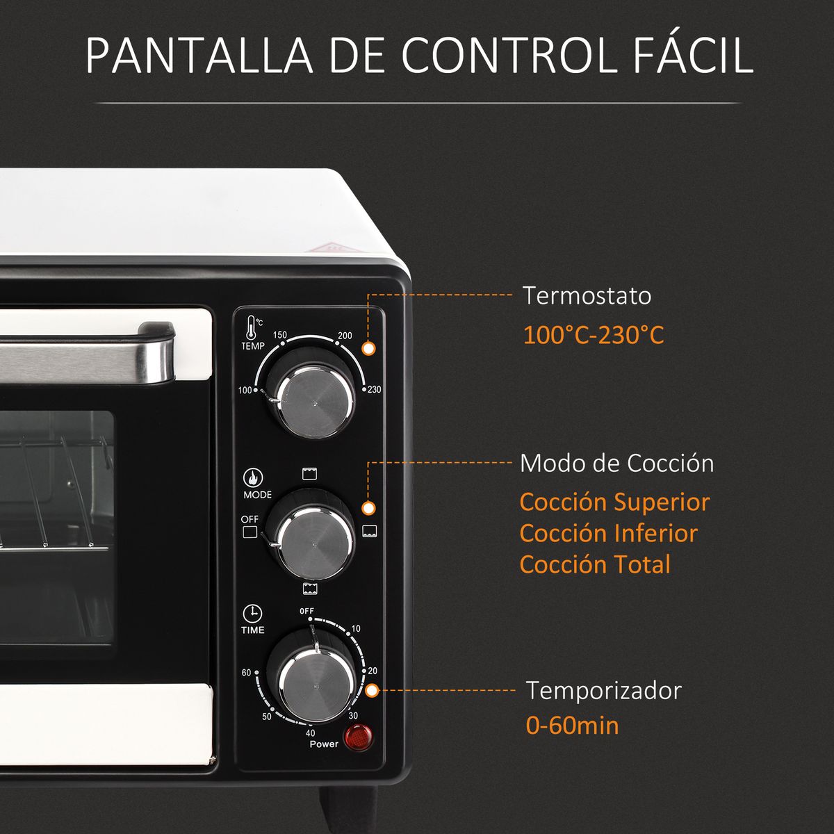 Horno de sobremesa Vulcan Homcom 1400W 16L blanco/negro 28,1x44x32 cm 4