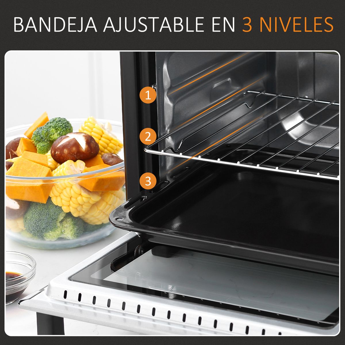 Horno de sobremesa Vulcan Homcom 1400W 16L blanco/negro 28,1x44x32 cm 6