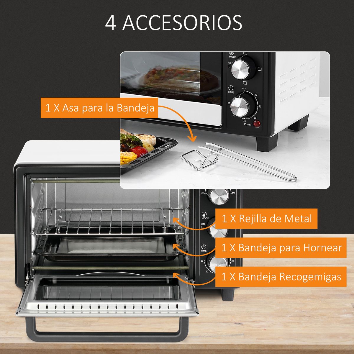 Horno de sobremesa Vulcan Homcom 1400W 16L blanco/negro 28,1x44x32 cm 7