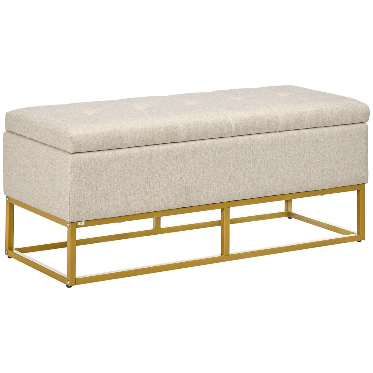 Banco de almacenamiento Otomana Homcom rectangular tapizado beige 48x110x44 cm fondo blanco