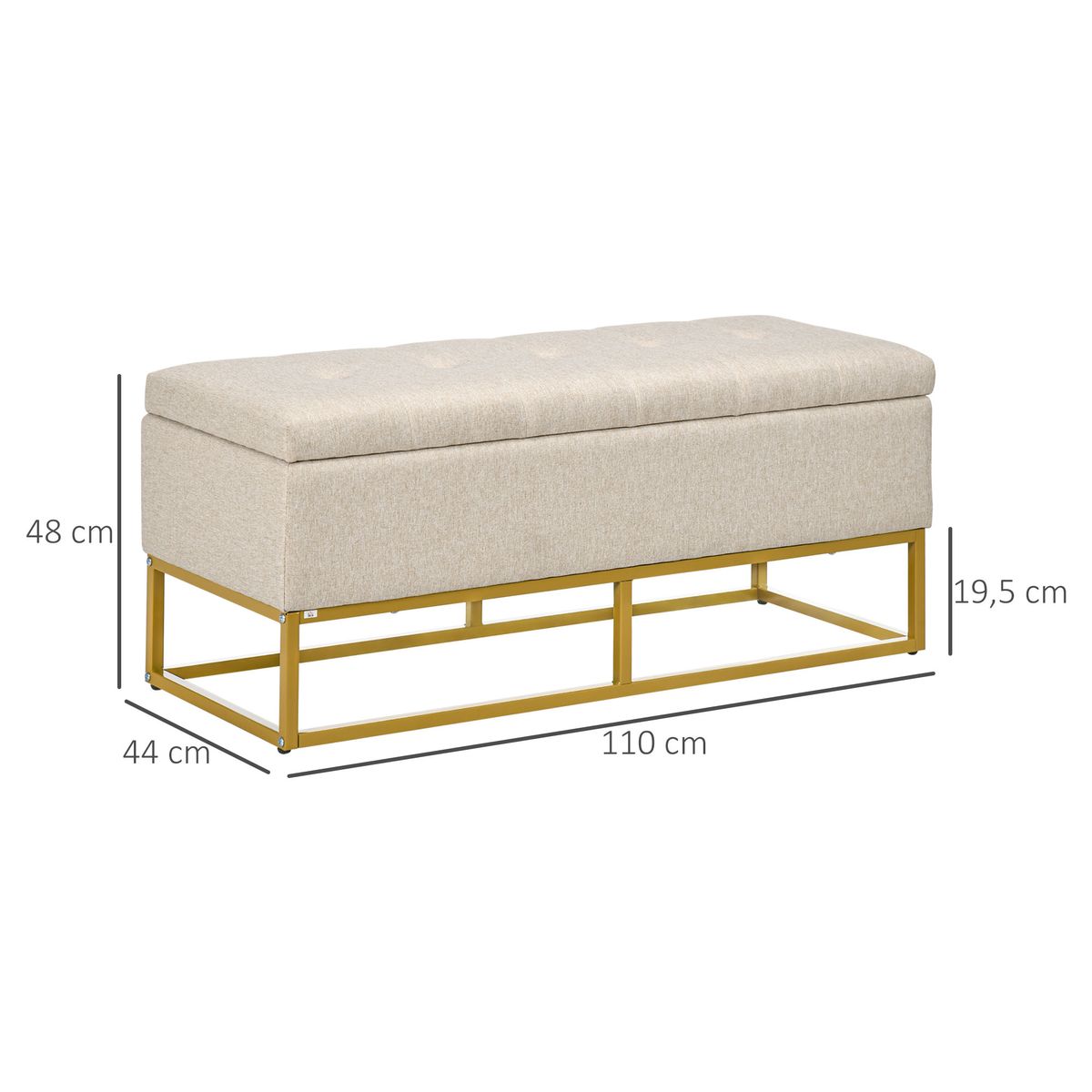Banco de almacenamiento Otomana Homcom rectangular tapizado beige 48x110x44 cm medidas